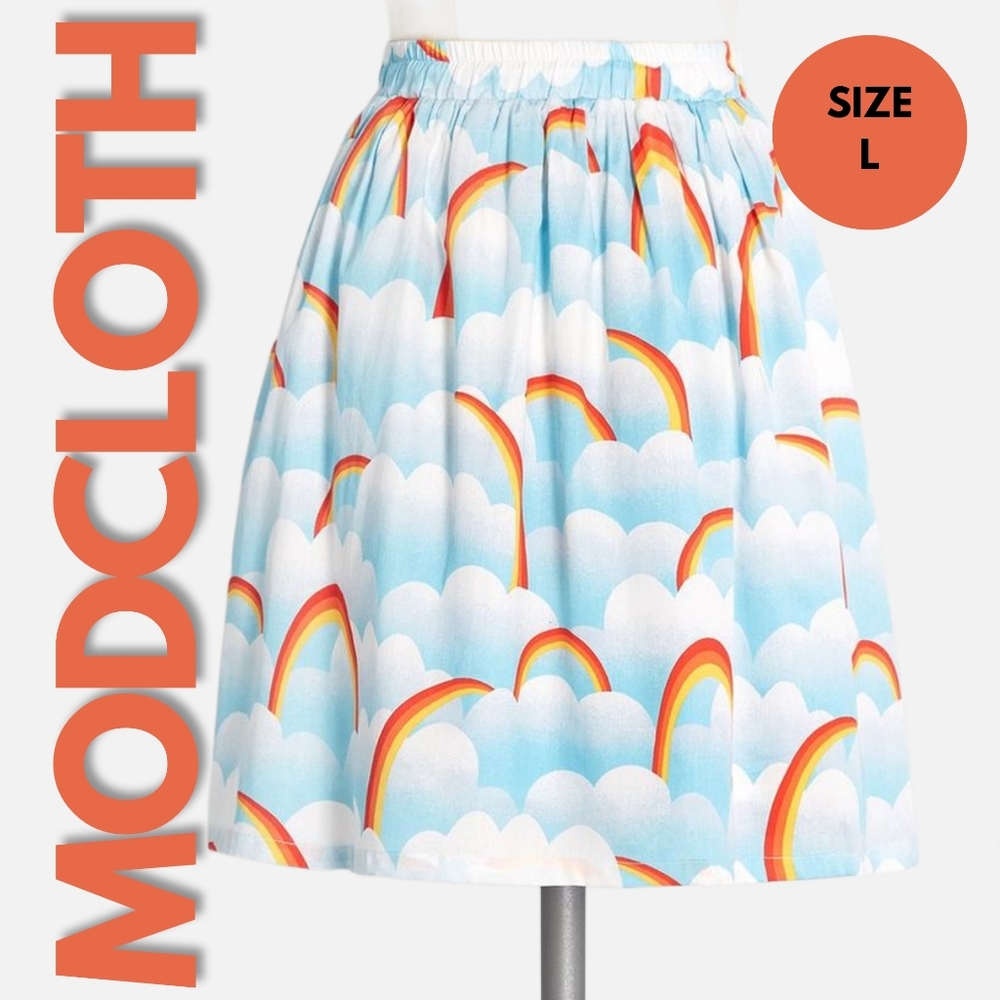ModCloth On My Wavelength Rainbow Mini Skater Skirt Size L
